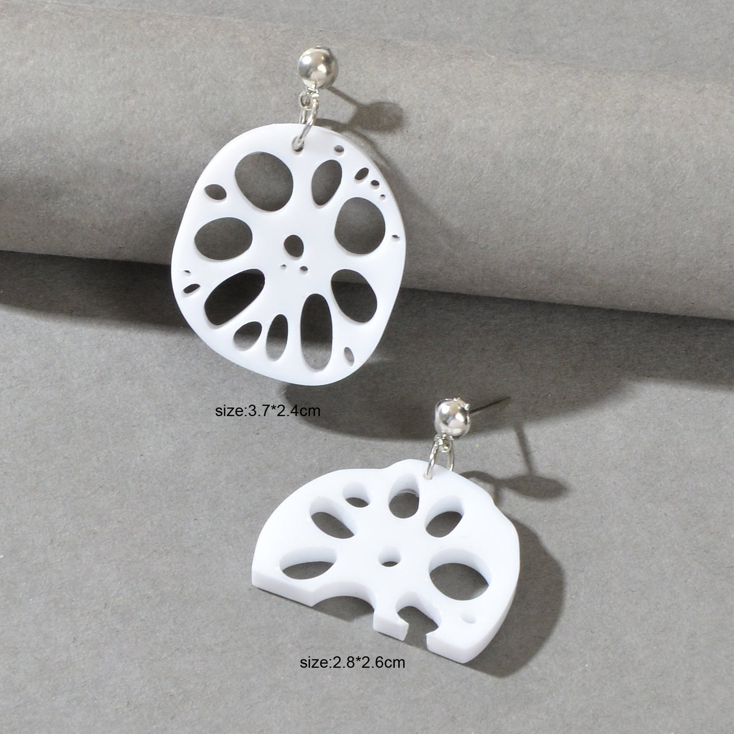 Designer Stylish Jewellery White Acrylic Lotus Root Asymmetric Dangle Earrings-3