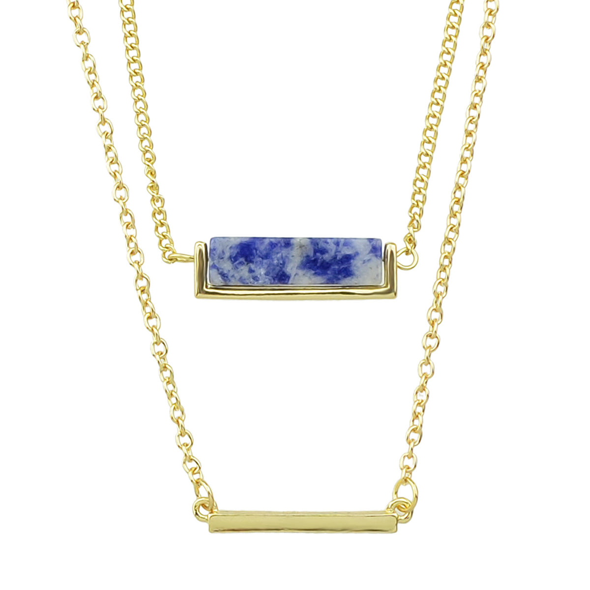 Boho Chic Jewellery Multi layer Gold Chain with Bar Blue Stone Pendant Necklace-3