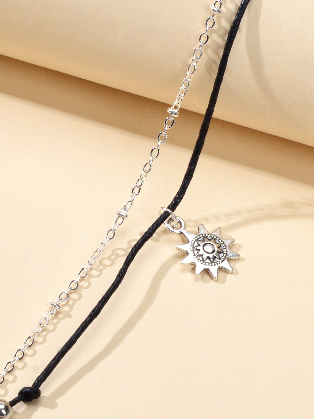 Black Cord Silver Chain Double layer Sunflower Charm String Anklet Bracelet Gift-2
