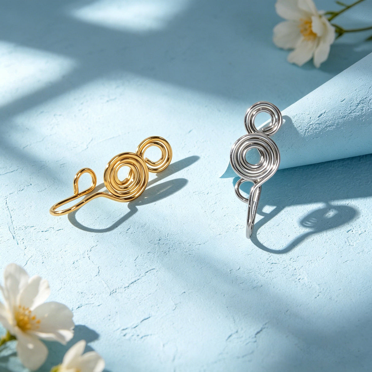 2pcs Gold Silver Spiral Coil Ear Cuff Earrings Minimalist Geometric Ear Clips-4