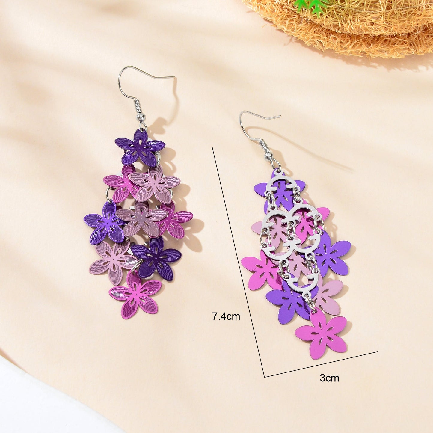 Fashion Colorful Multiple Layered Flower Dangle Chandelier Earrings Women Party Jewelry Accessories-3
