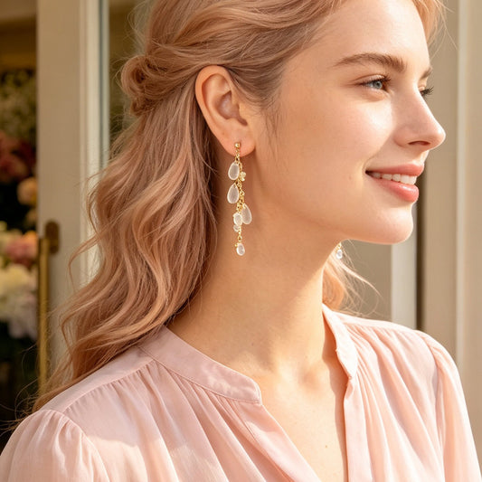 Transparent Water Drop Beads Long Tassel Dangle Earrings Exquisite Elegant Party Jewelry-1