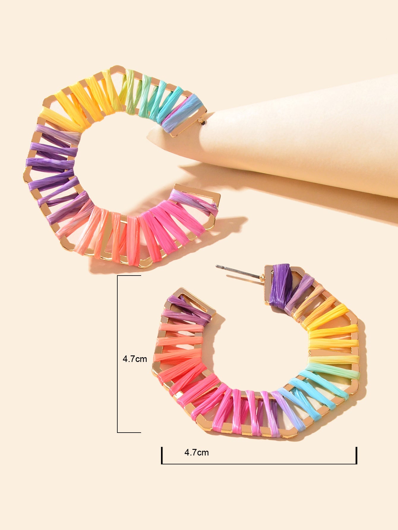 Boho Handmade Colourful Rope Braided Geometric Huggie Hoop Stud Ethnic Earrings-2