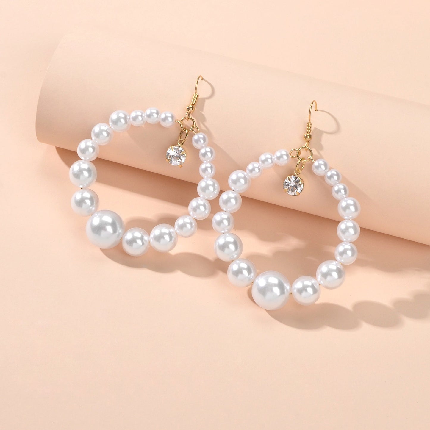 Cubic Zirconia Charm Pearl Beads Circel Earrings Wedding Engagement Gift Jewelry-4