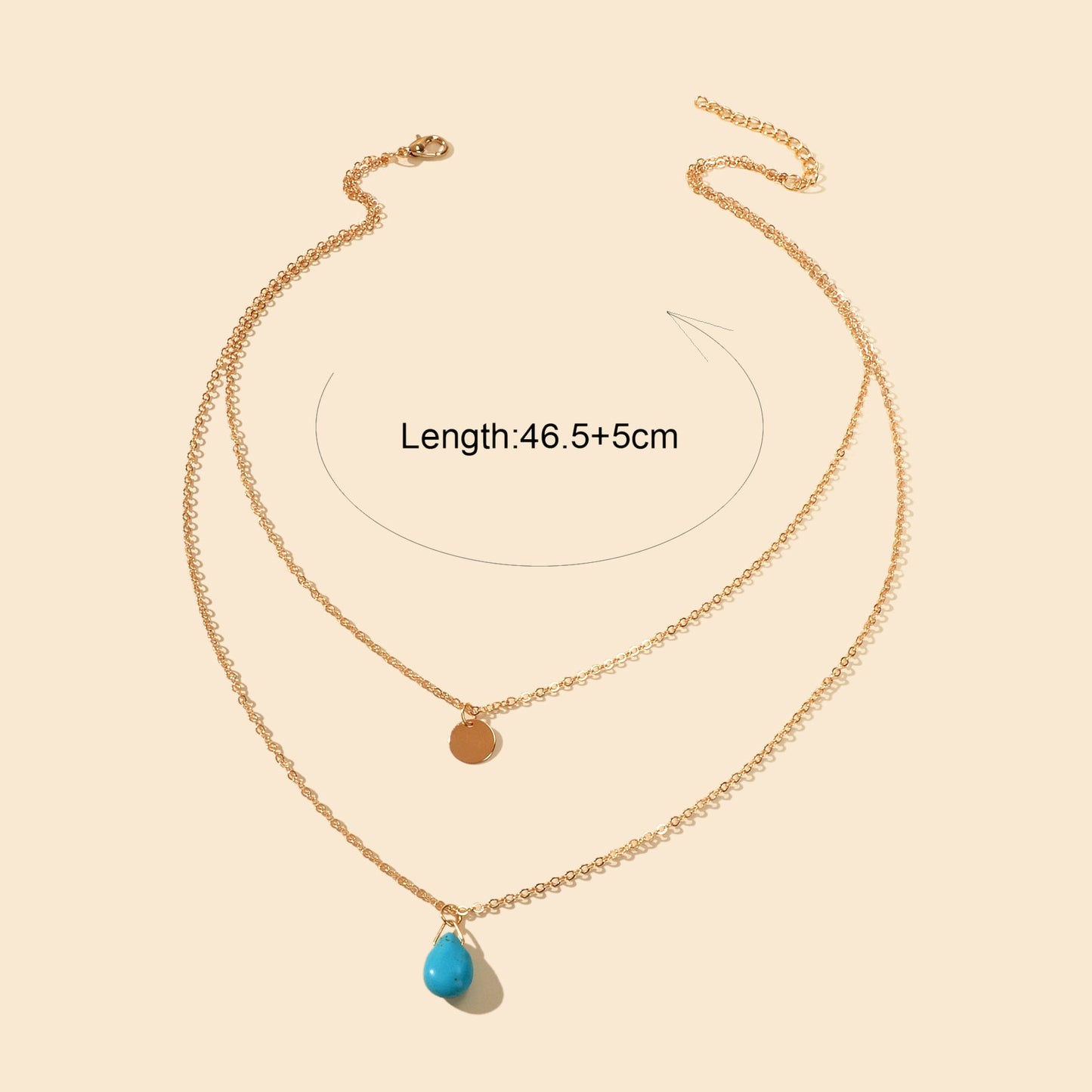 Traditional Ethnic Jewellery Double layer Chain Disc Turquoise Charm Necklace-4