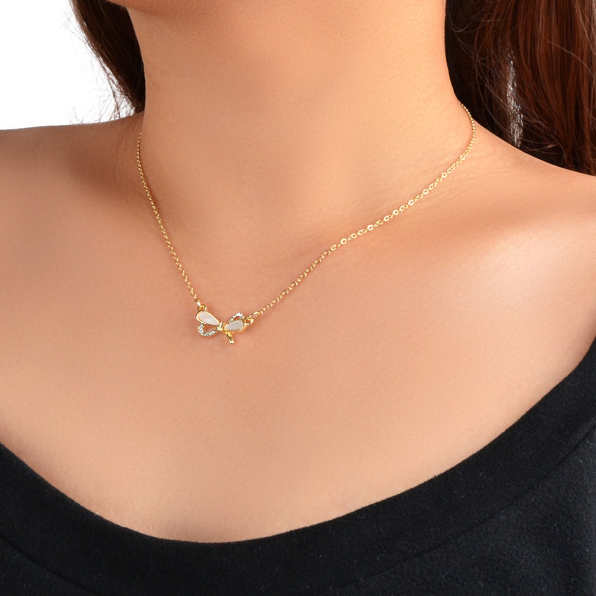 Elegant Gold Chain Rhinestone Decor Butterfly Pendant Necklace for Party Wedding-4