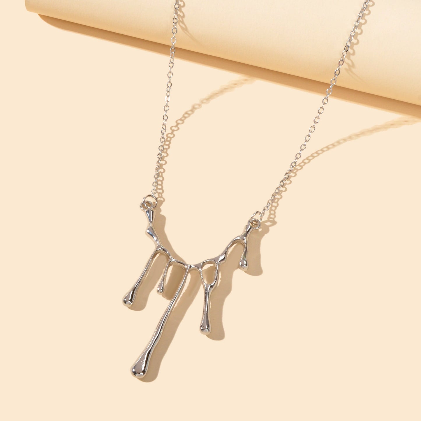 Personality Creative Silver Chain Irregular Geometric Charm Grunge Rock Necklace-3