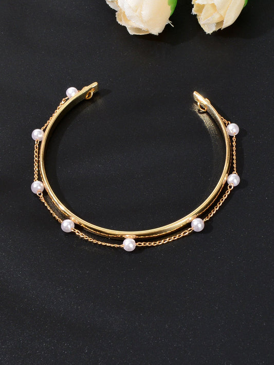 Pearl Beaded Open Cuff Bangle Bracelet Elegant Timeless Accessory Party Jewelry-1