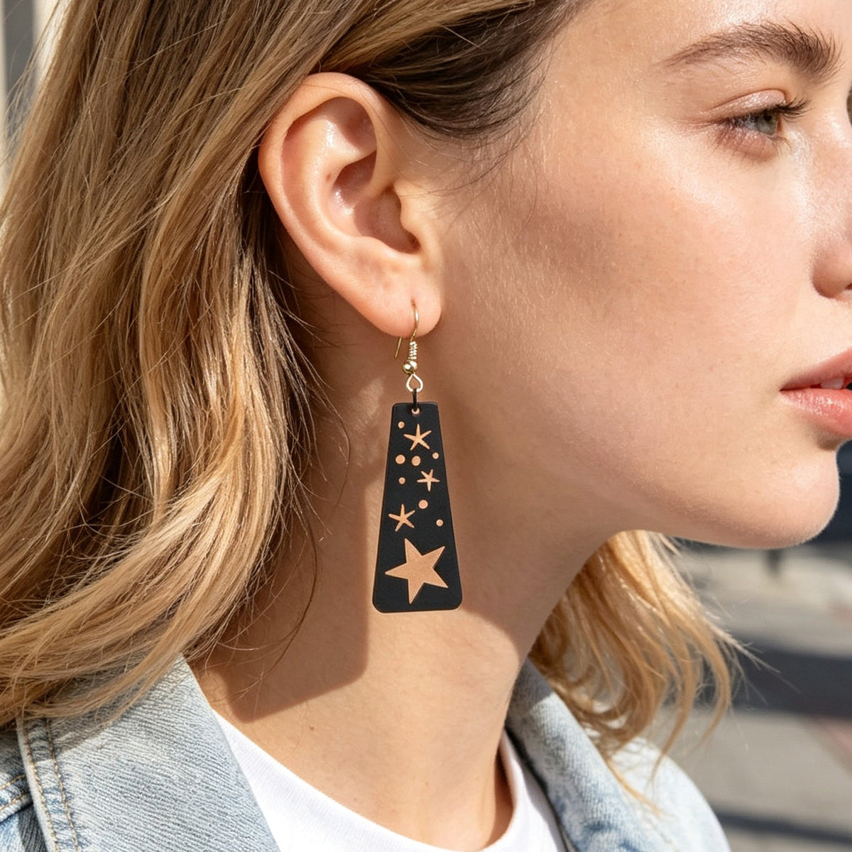 Gothic Black Starry Sky Dangle Earrings Unique Hollow Geometric Design Halloween Jewelry-4