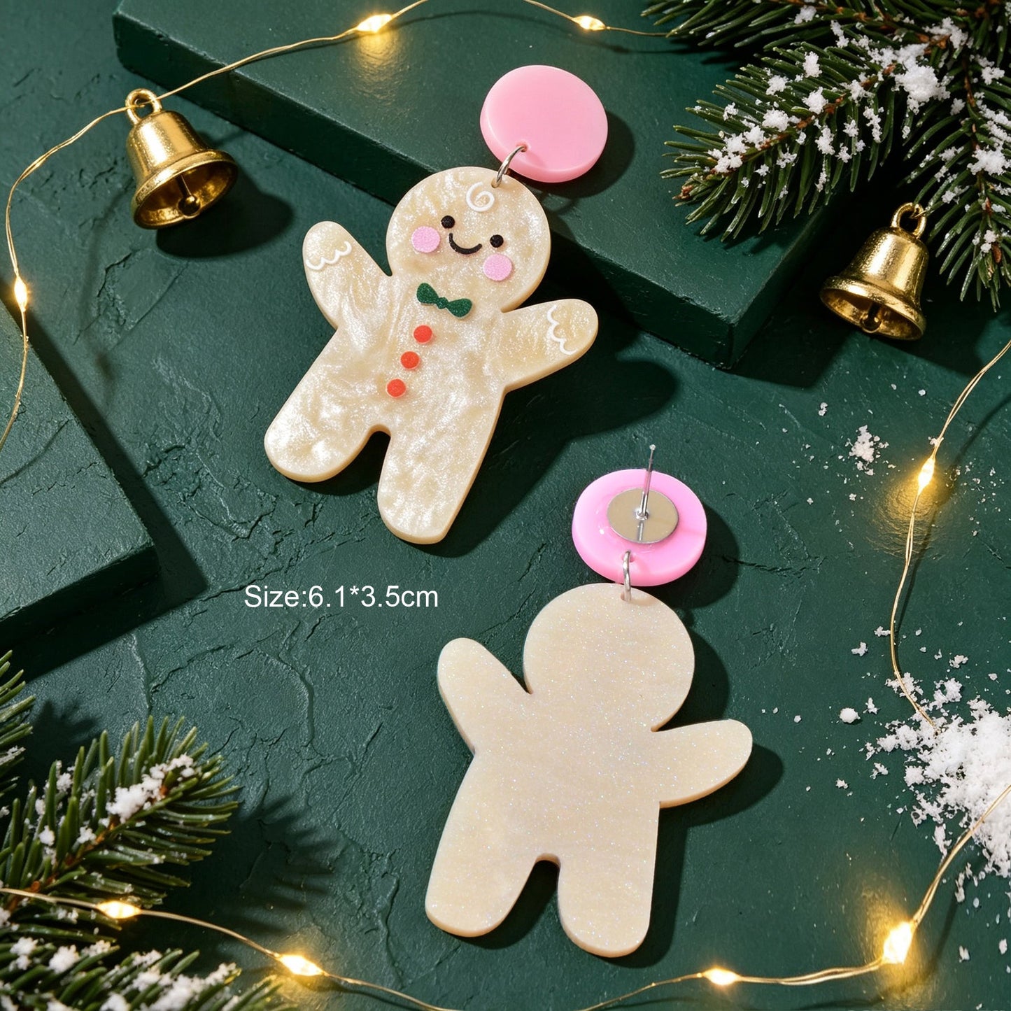 Cream Glitter Gingerbread Man Christmas Drop Earrings Festive Party Jewelry Gift-4
