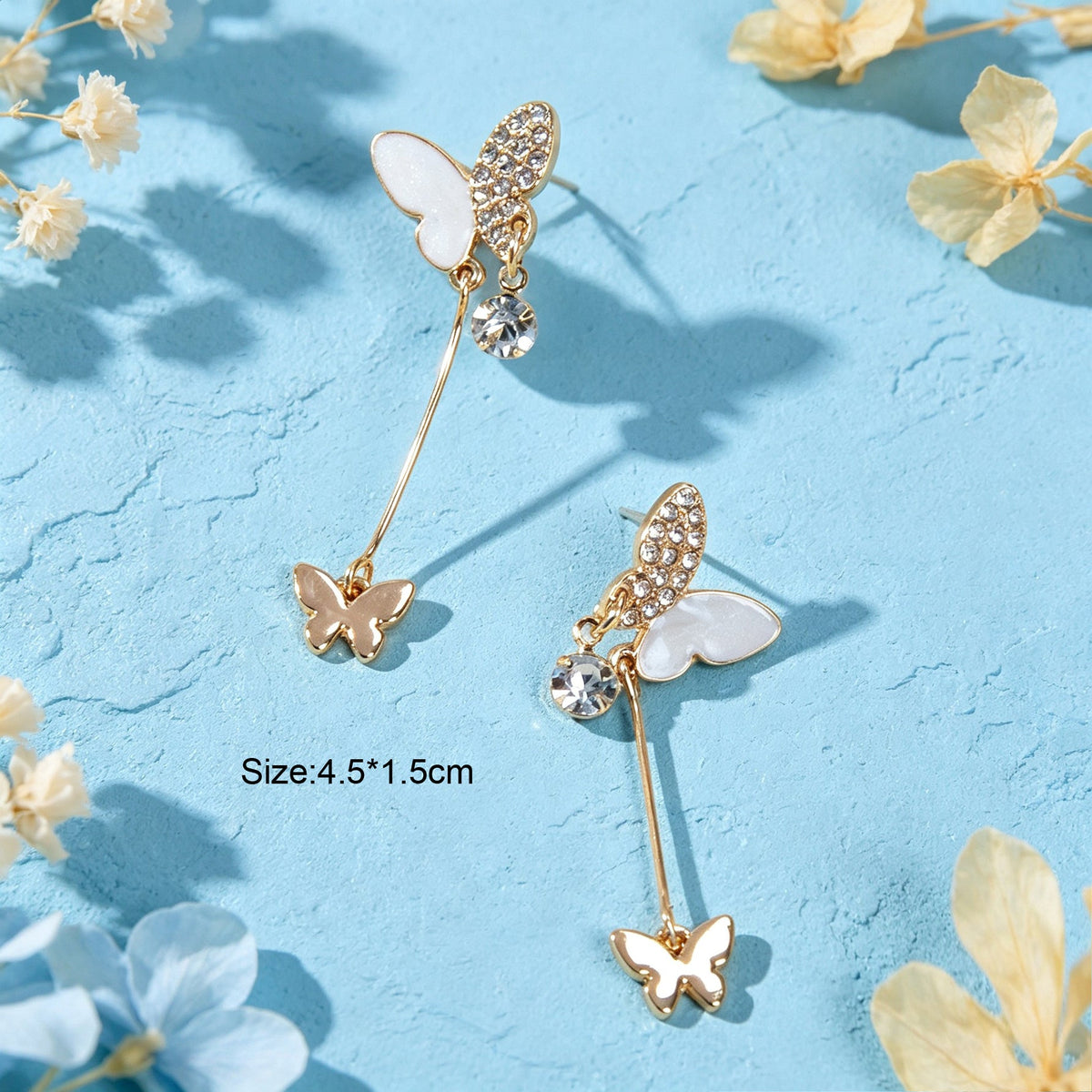 Gold Shiny Double Butterfly Long Dangle Earrings Exquisite Evening Party Jewelry-4