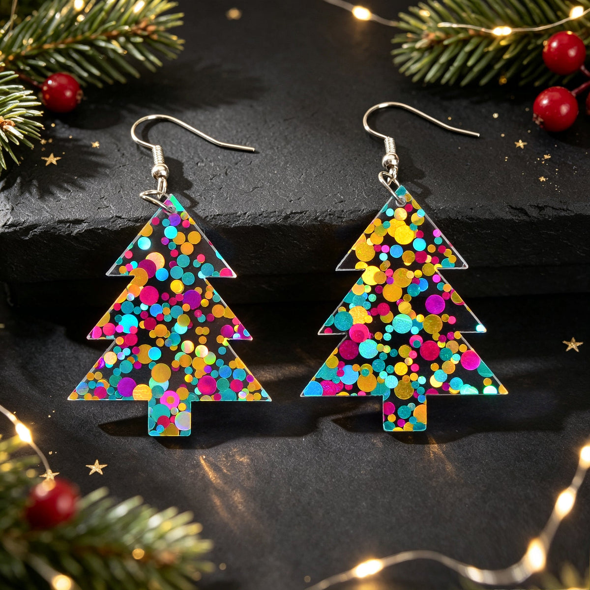 Glitter Colorful Christmas Tree Acrylic Dangle Earrings Cute Festival Party Jewelry-4
