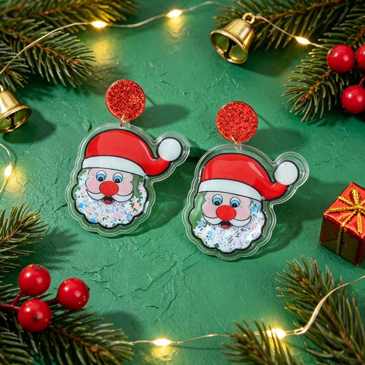 Festive Xmas Red Disc Santa Dangle Earrings Christmas Party Costume Accessories-4