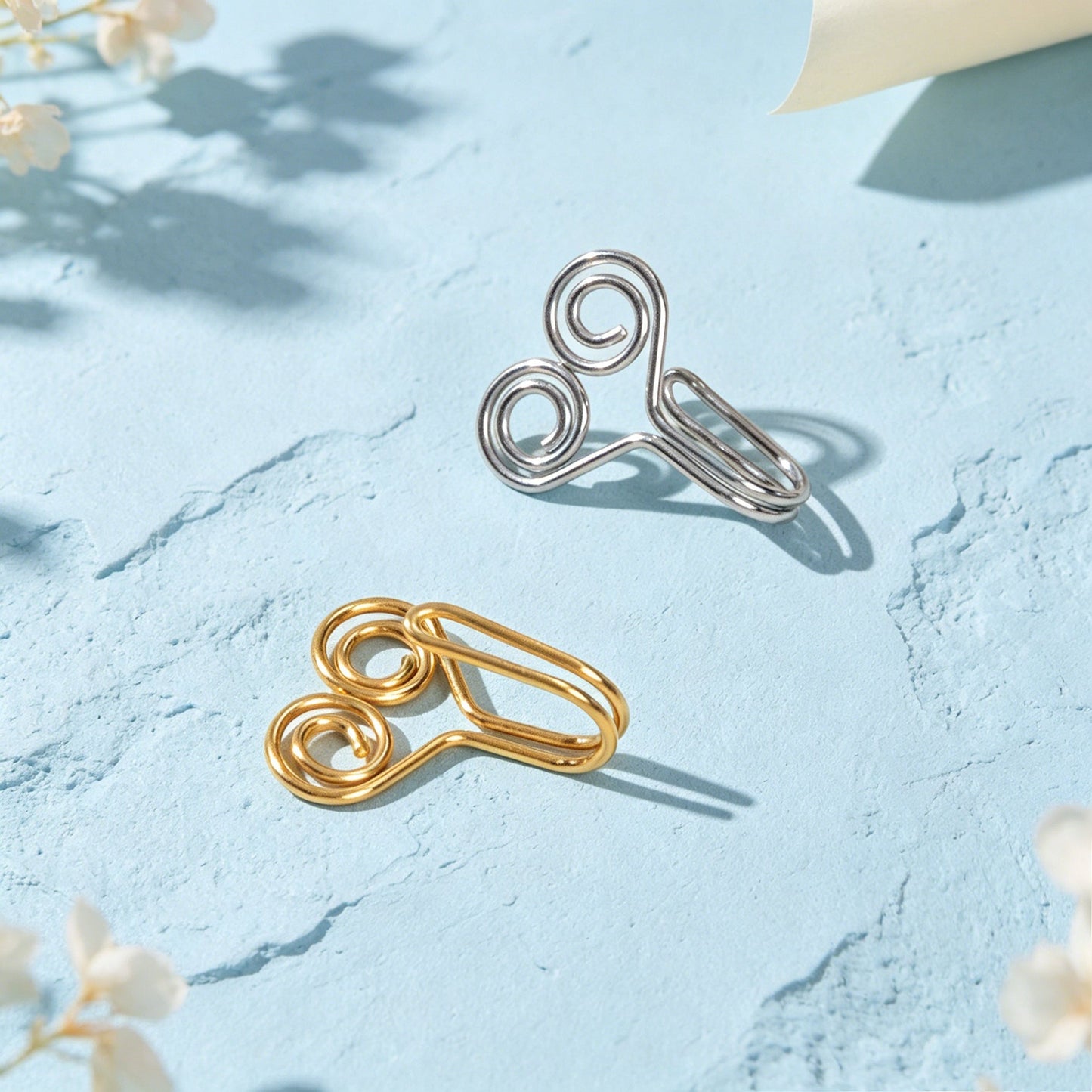 Minimalist Gold Silver Double Spiral Wire Ear Cuffs No Piercing Clip On Ear Clip-4