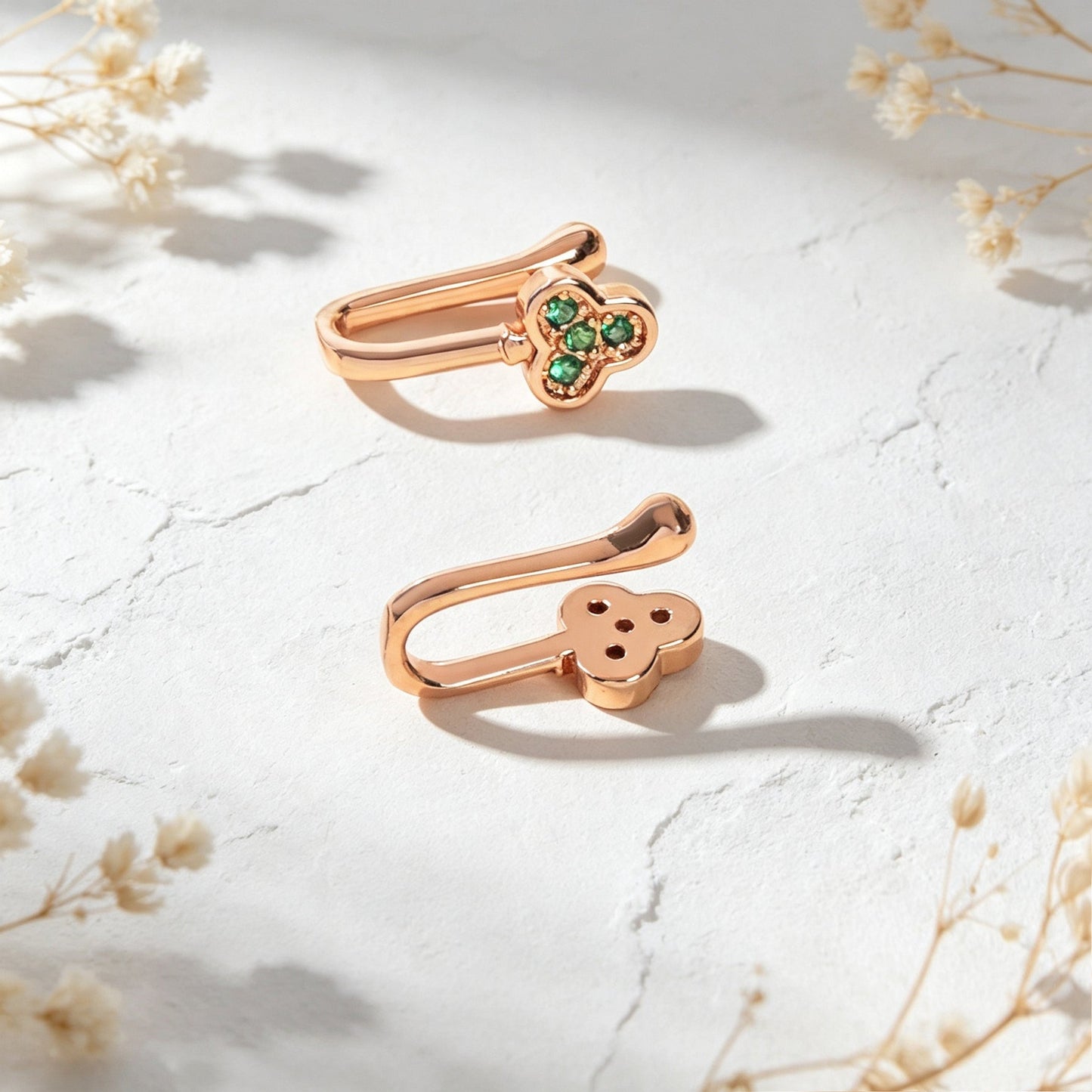 2pcs Lucky Green Clover Ear Cuffs No Piercing Cartilage Ear Clips Dainty Jewelry-4
