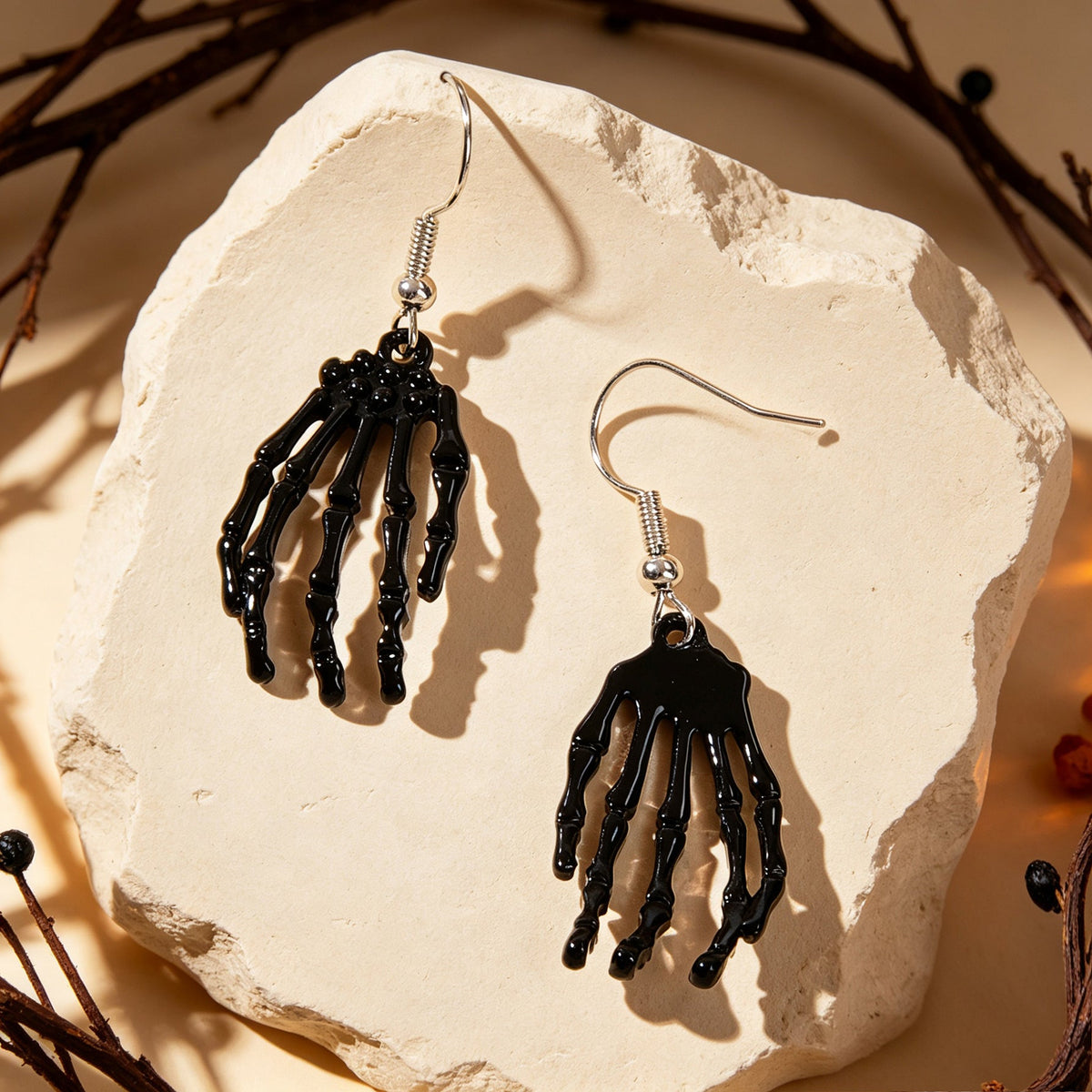 Black Skeleton Ghost Hand Dangle Earrings Gothic Halloween Cosplay Accessories Punk Rock Music Festival Jewelry-4