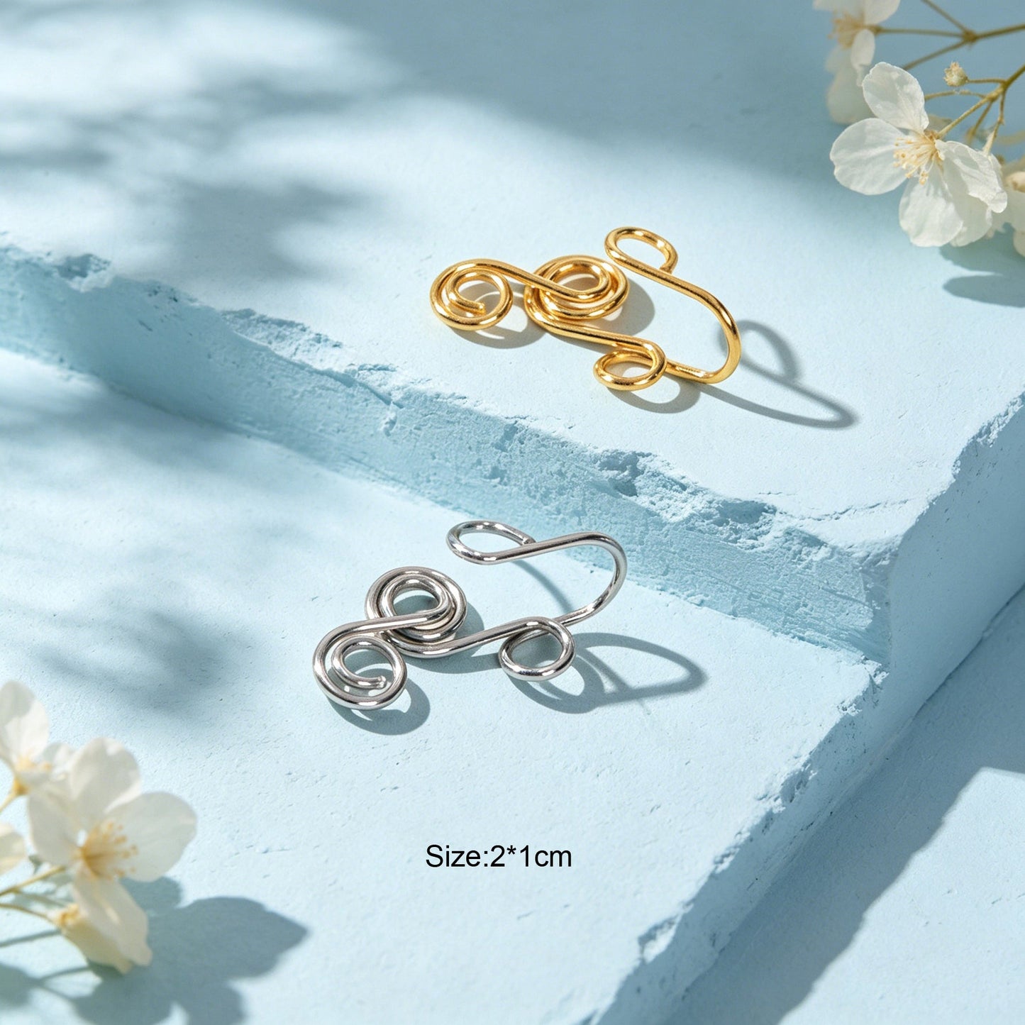 2pcs Minimalist Gold Silver Handmade Wire Triple Spiral Geometric Ear Clip Cuff-4