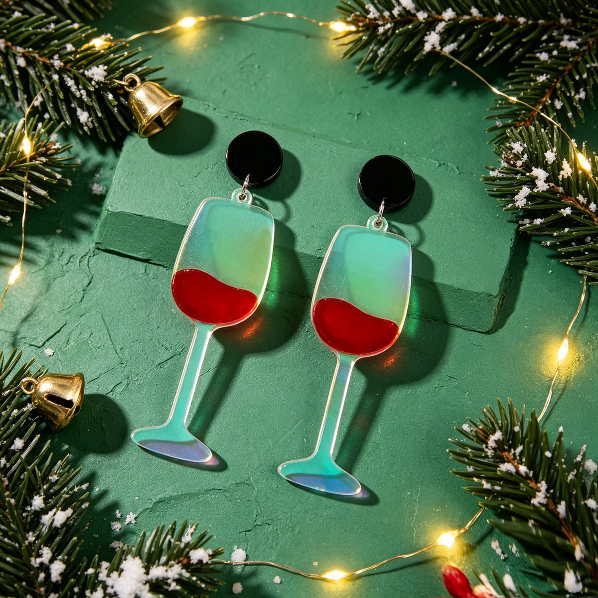Unique Wine Glass Christmas Dangle Earrings Personality Fun Xmas Party Jewellery-4
