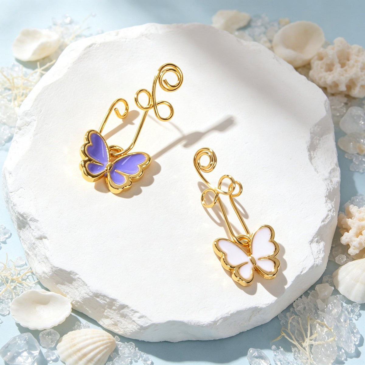 2pcs Colorful Enamel Butterfly Dangle Ear Cuffs Gold Non-Pierced Earrings Gift-4