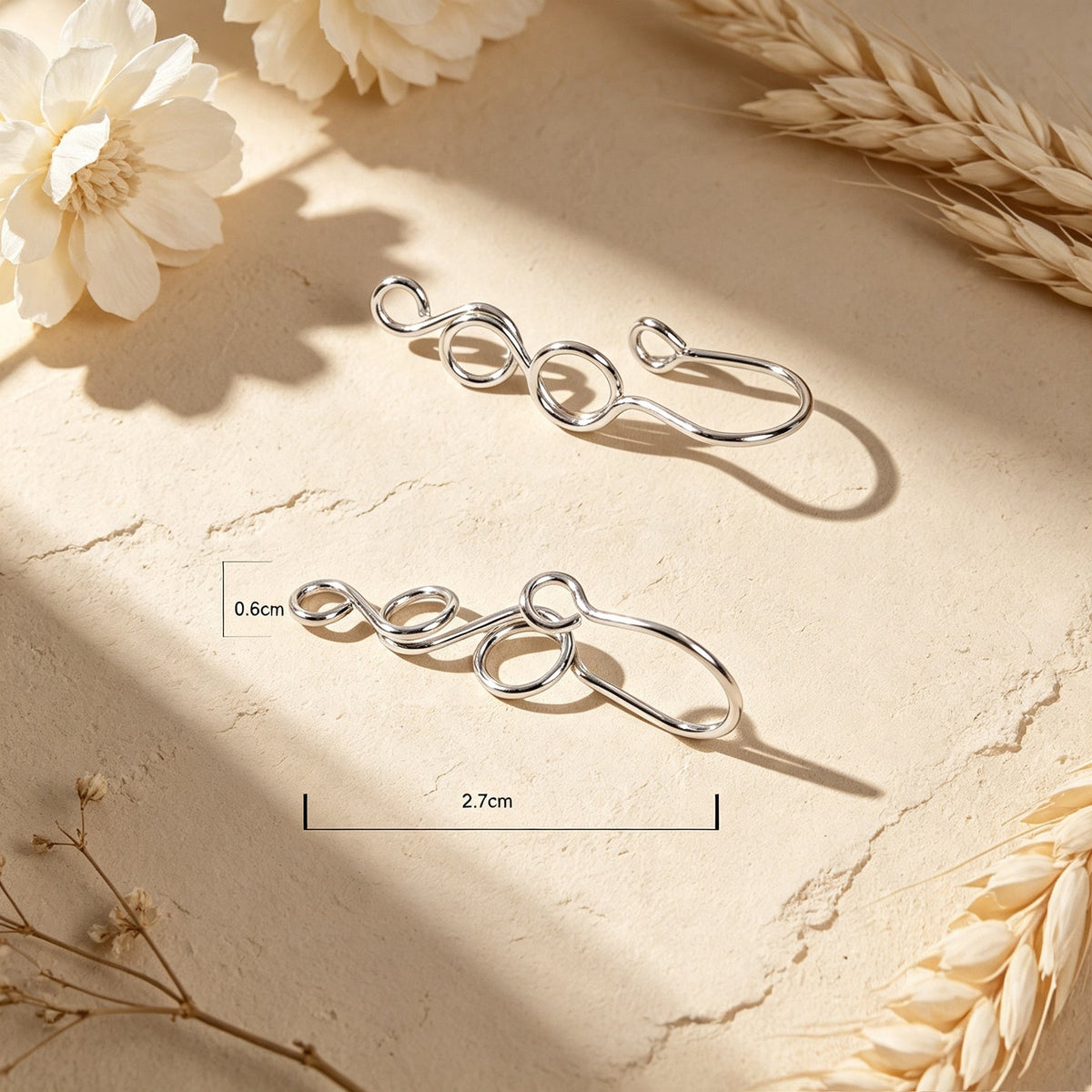 2pcs Double Loop Swirl Non Piercing Silver Ear Clip Minimalist Cartilage Jewelry-4