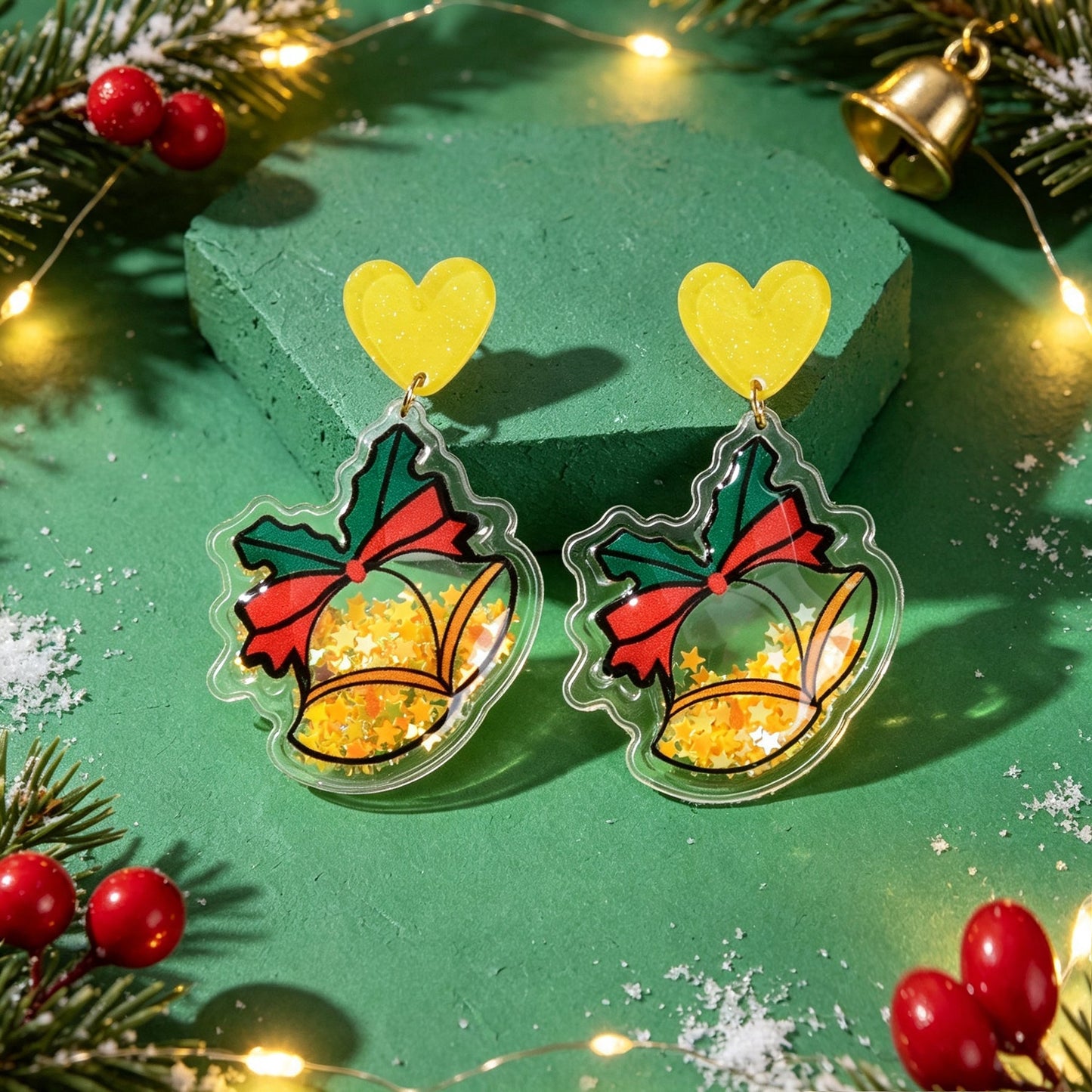 Christmas Heart lovely Star Bell Dangle Earrings Acrylic Xmas Party Jewelry Gift-4