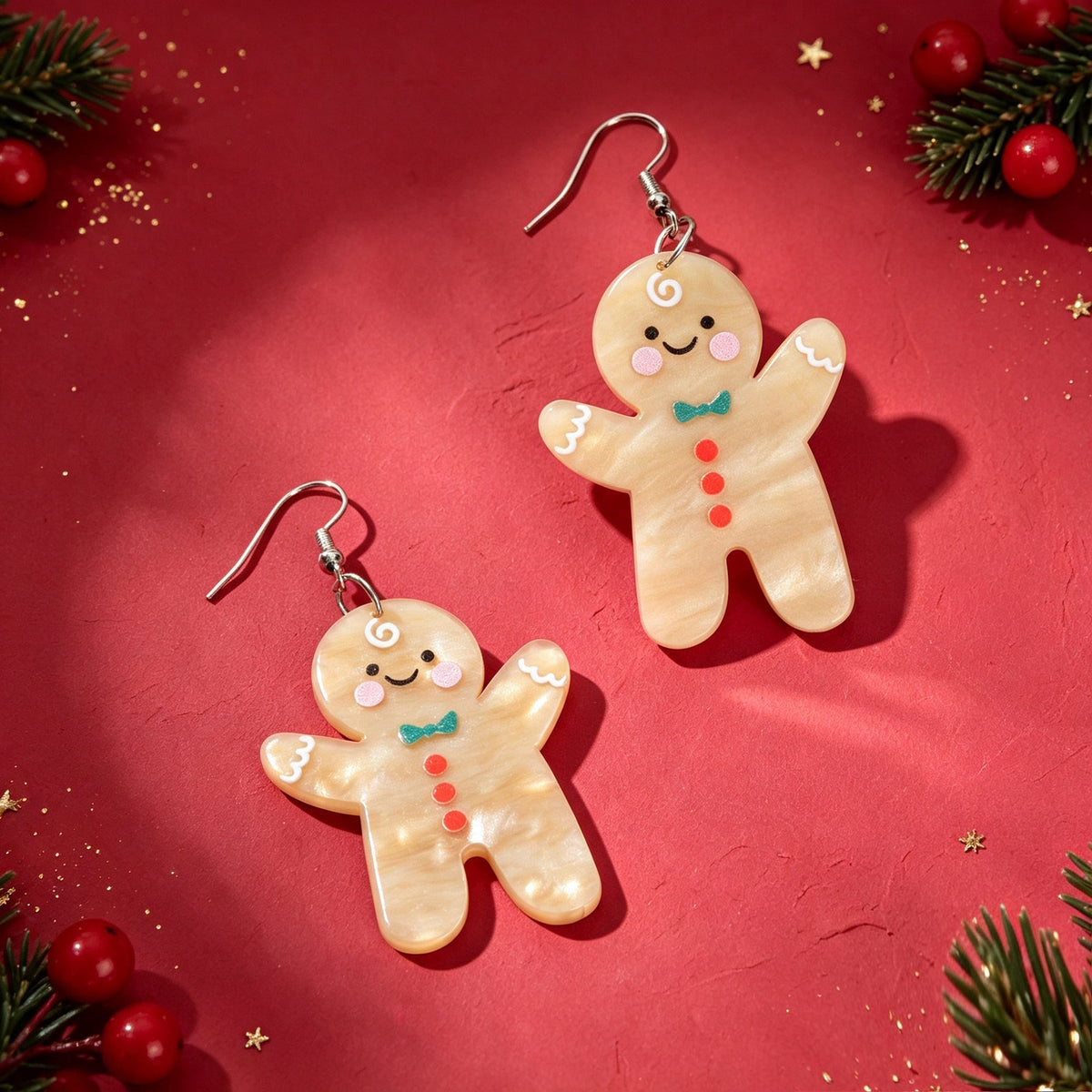 Cartoon Christmas Gingerbread Man Drop Earrings Holiday Cute Sweet Jewelry-4