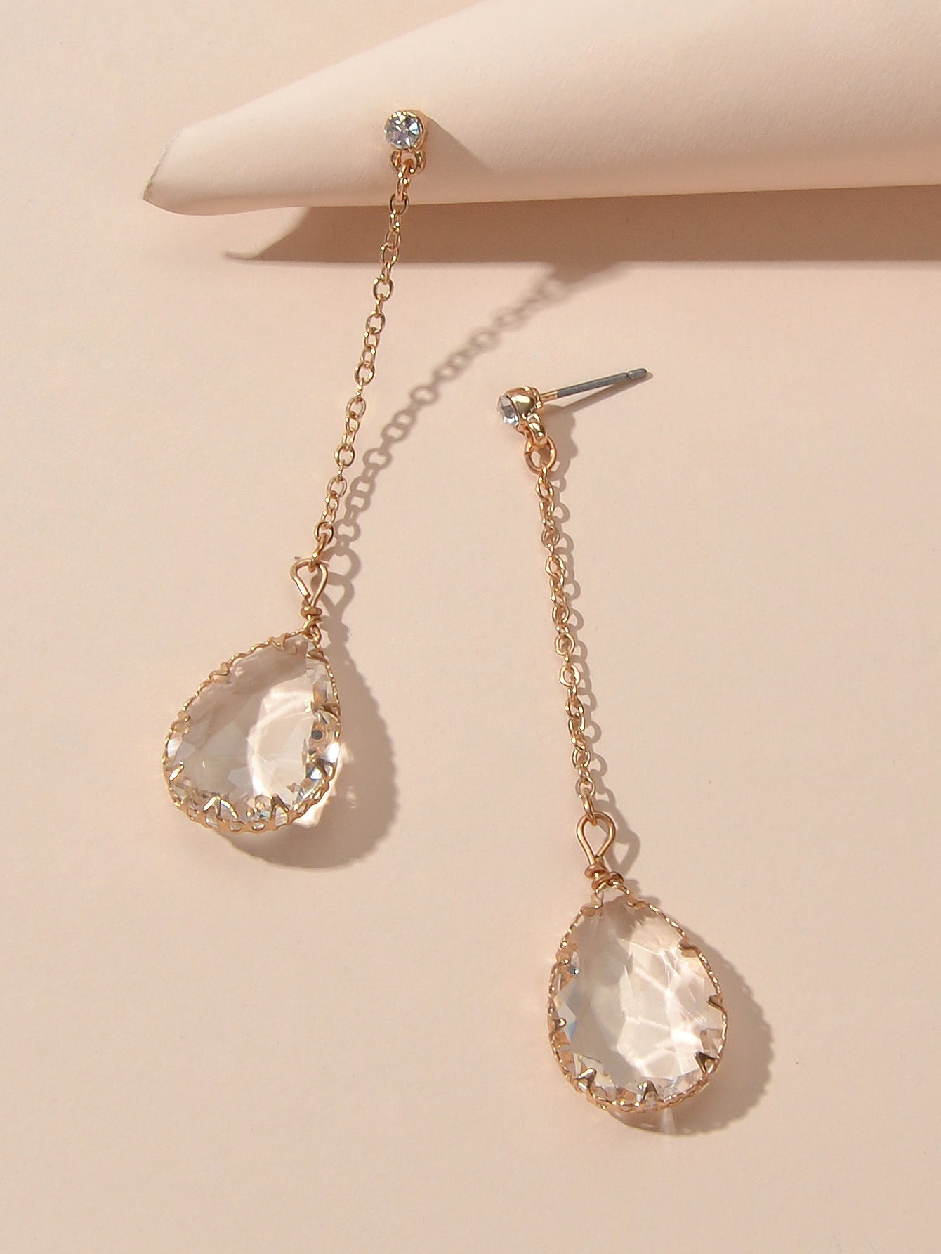 Stunning Transparent Water Drop Chain Crystal Dangle Stud Earrings Girls Eardrop-3