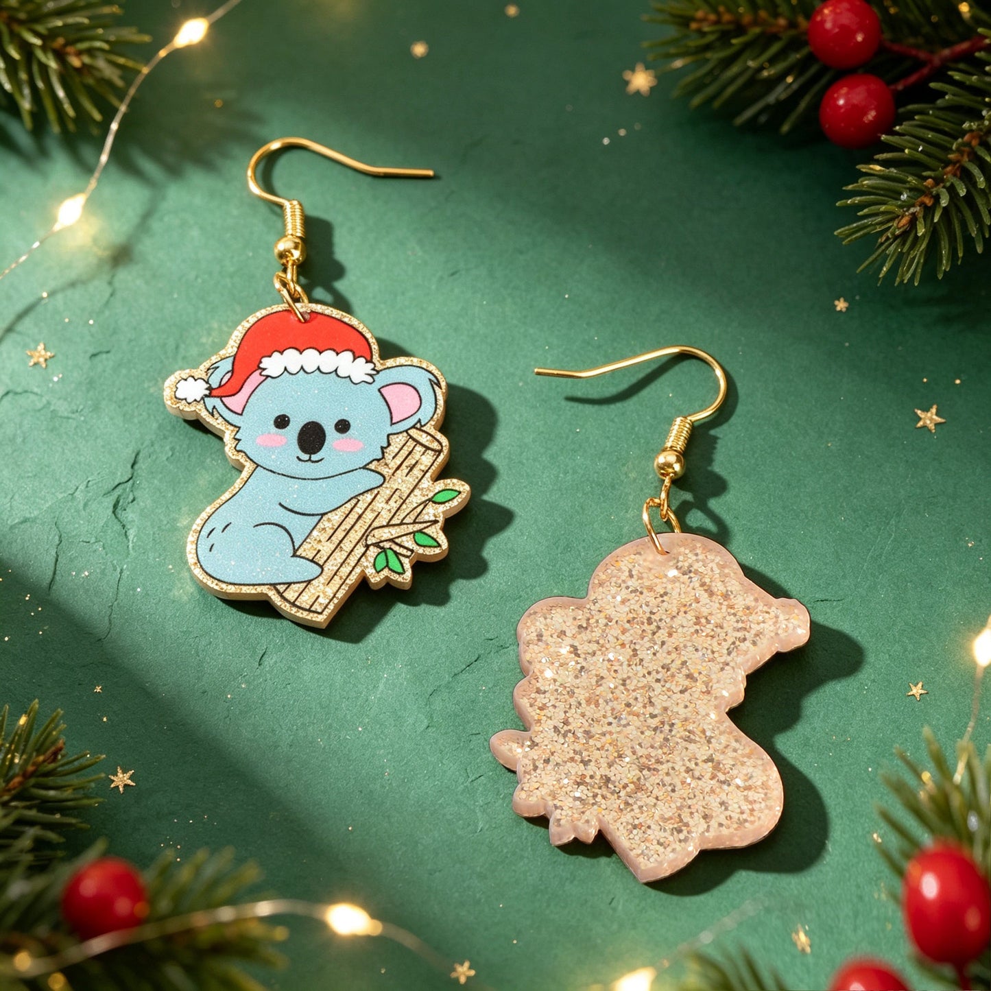 Santa Hat Koala Dangle Earrings Cute Animal Jewelry Christmas Festival Accessories Gift-4