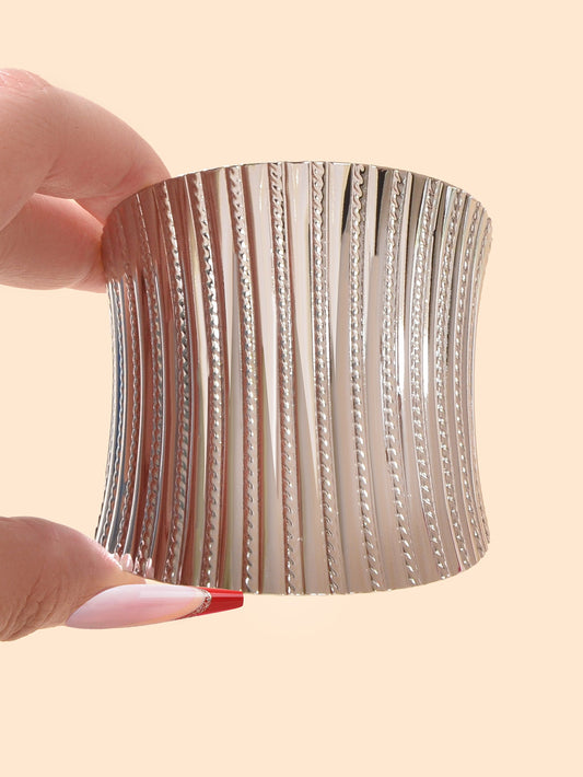 Silver Wide Cuff Bangle Statement Jewelry Glamorous Style Bracelet-1