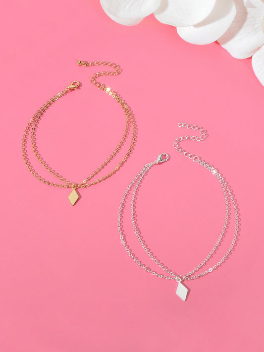 2pcs Valentine's Gift Layered Anklets Matching Couple Best Friend Foot Jewellery-1