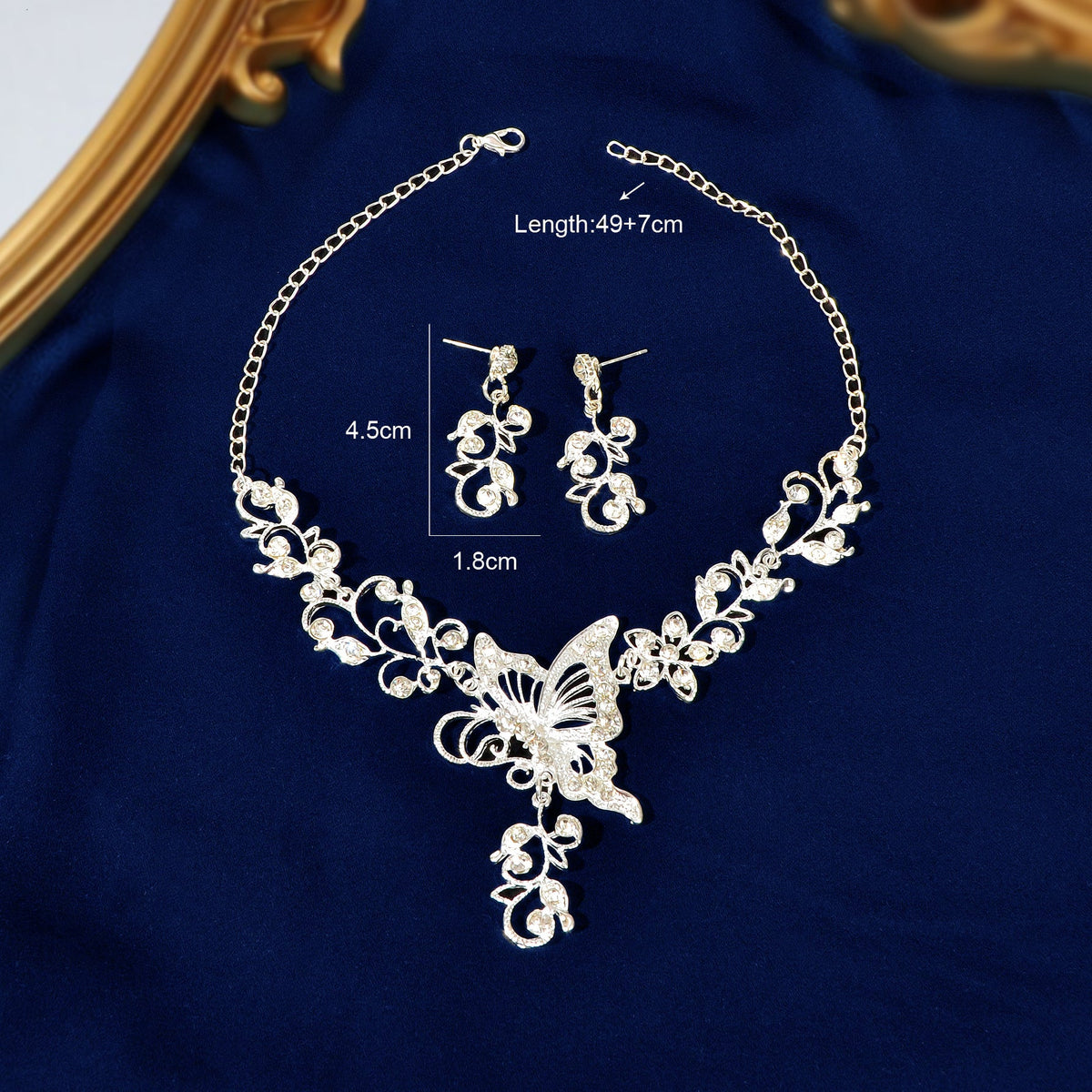 Anniversary Jewellery set Silver Flower Butterfly Collar Necklace Drop Earrings-4