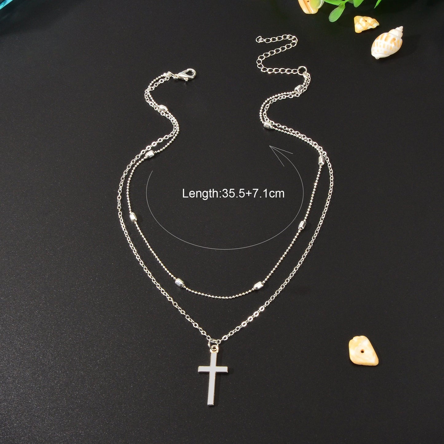 Punk Rock Style Double Layered Silvery Chain Cross Pendant Necklace Women Party Daily Jewelry-4
