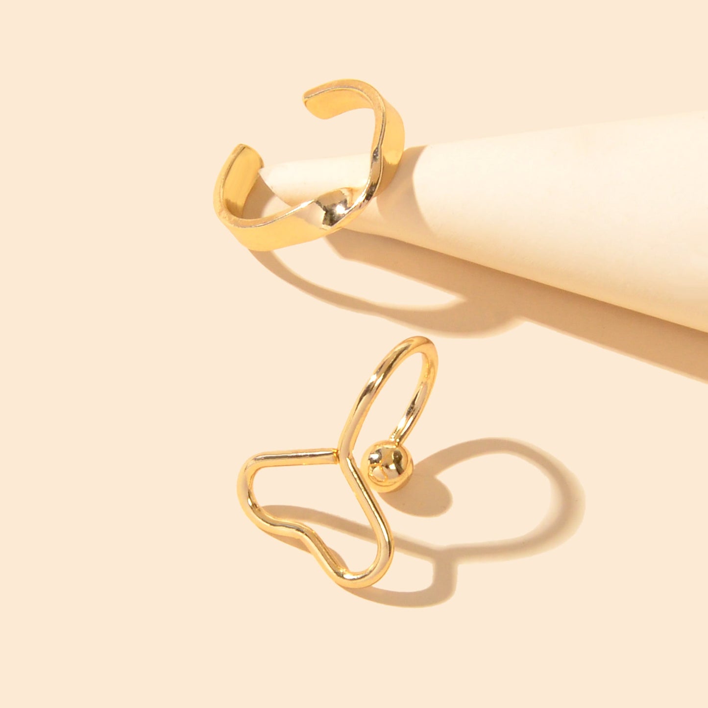 2pcs Minimalist Cartilage Jewellery Gold Metal Heart Geometric Earrings Ear Cuff-3