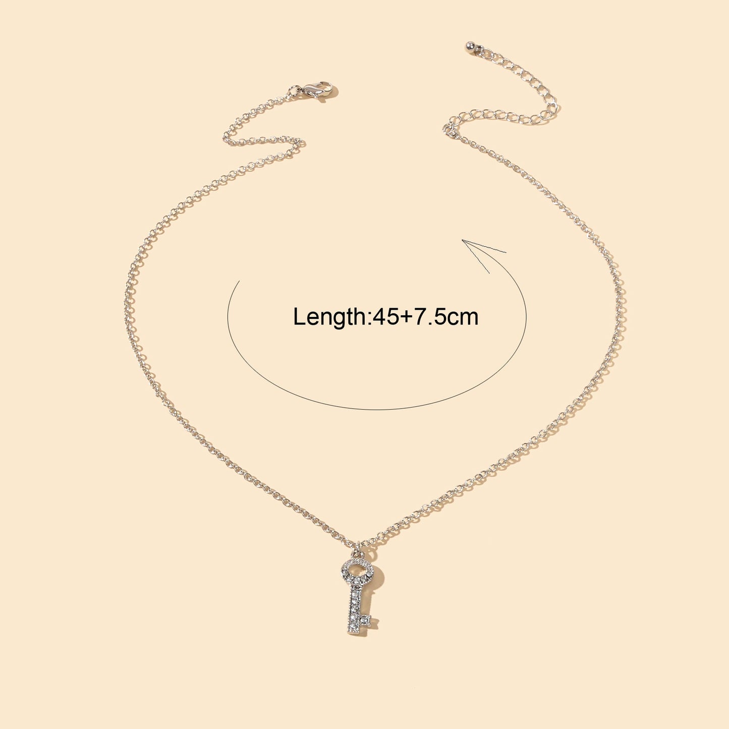 Perfect Engagement Jewellery Shining Silver Chain Rhinestone Key Charm Necklace-3