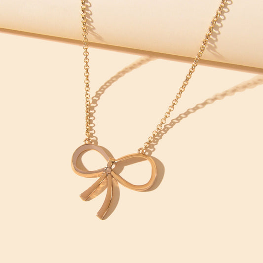 Women Party Decoration Gold Chain Bowknot Charm Popular Clavicle Necklace Gift-1
