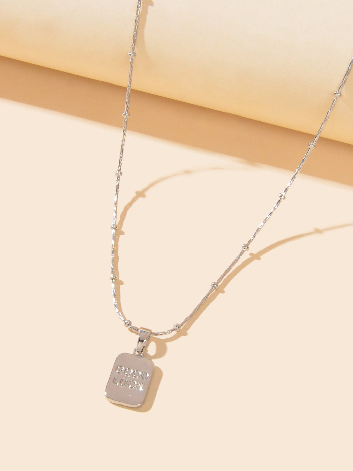 Minimalist Silver Chain Good Luck Letter Square Pendant Necklace Daily Jewellery-2