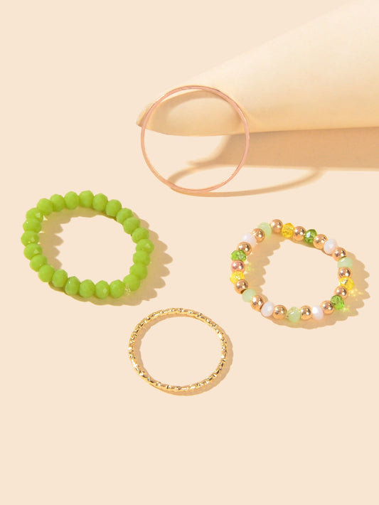 4 pcs Elastic Beads Toe Rings Band Open Boho Midi Tail Ring set Beach Jewellery-1