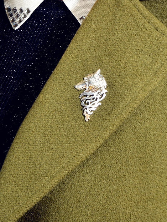 Vintage Punk Antique Silver Carved Wolf Head Pin Lapel Brooch Badge Accessories-1