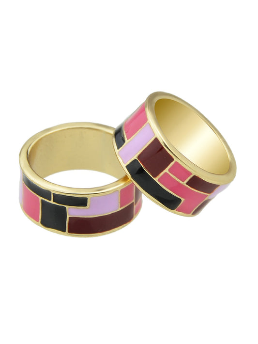 1pc Ethnic Traditional Jewellery Colorful Geometric Pattern Bohemian Finger Ring-1