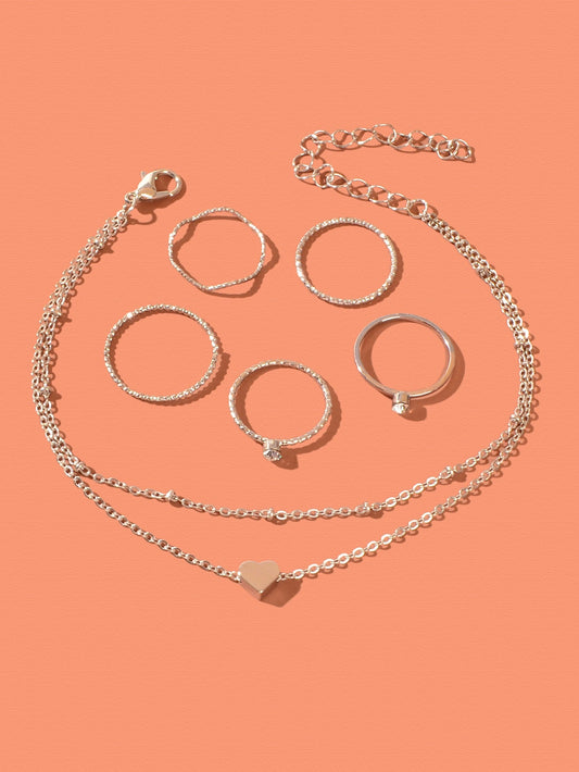 Silver Chain Anklet and Multiple Rings Set - Stylish Accessories Combo Jewellery-1