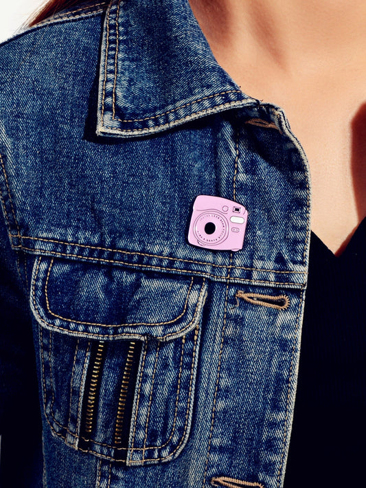Cute Pink Enamel Camera Metal Backpack Pins Lapel Button Aesthetic Brooch Badge-1