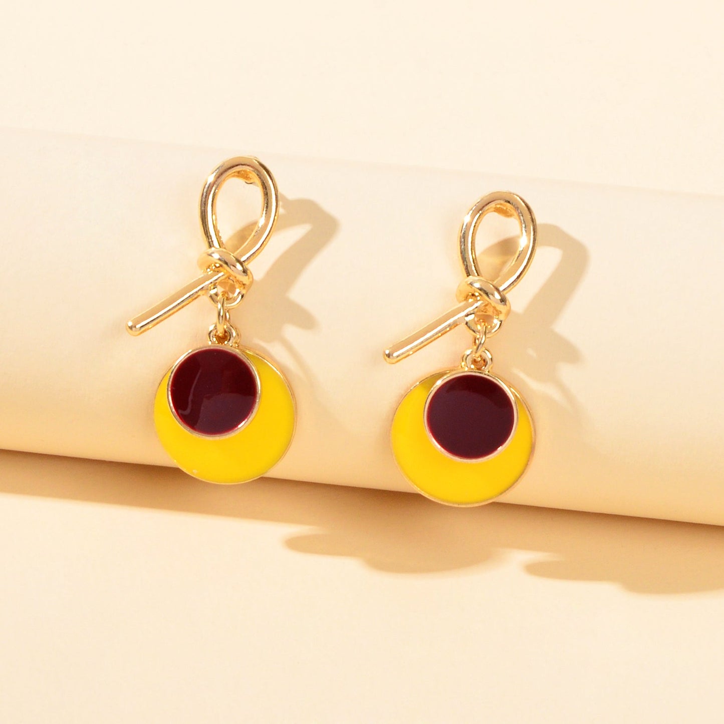 Yellow Enamel Round Dangle Geometric Earrings Y2k Style Sensitive Ears Studs-4