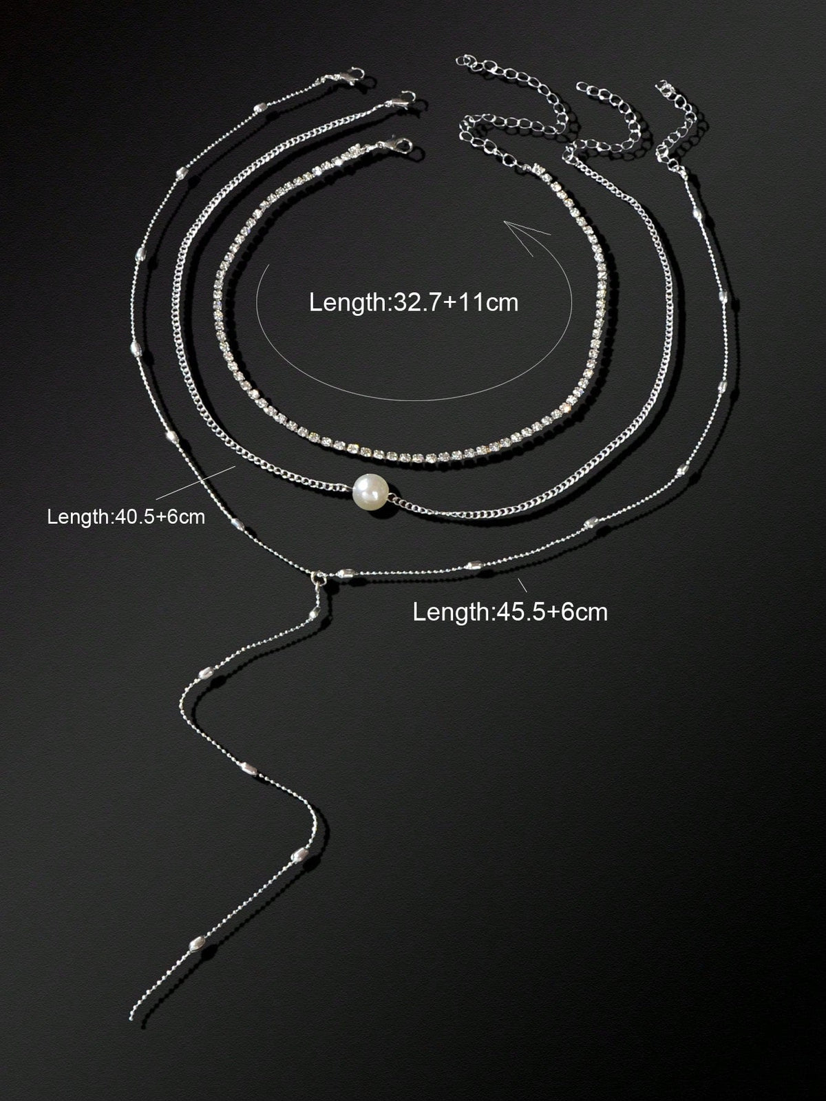 Silver Triple-Layer Chain Long Tassel Necklace Elegant Statement Piece-3