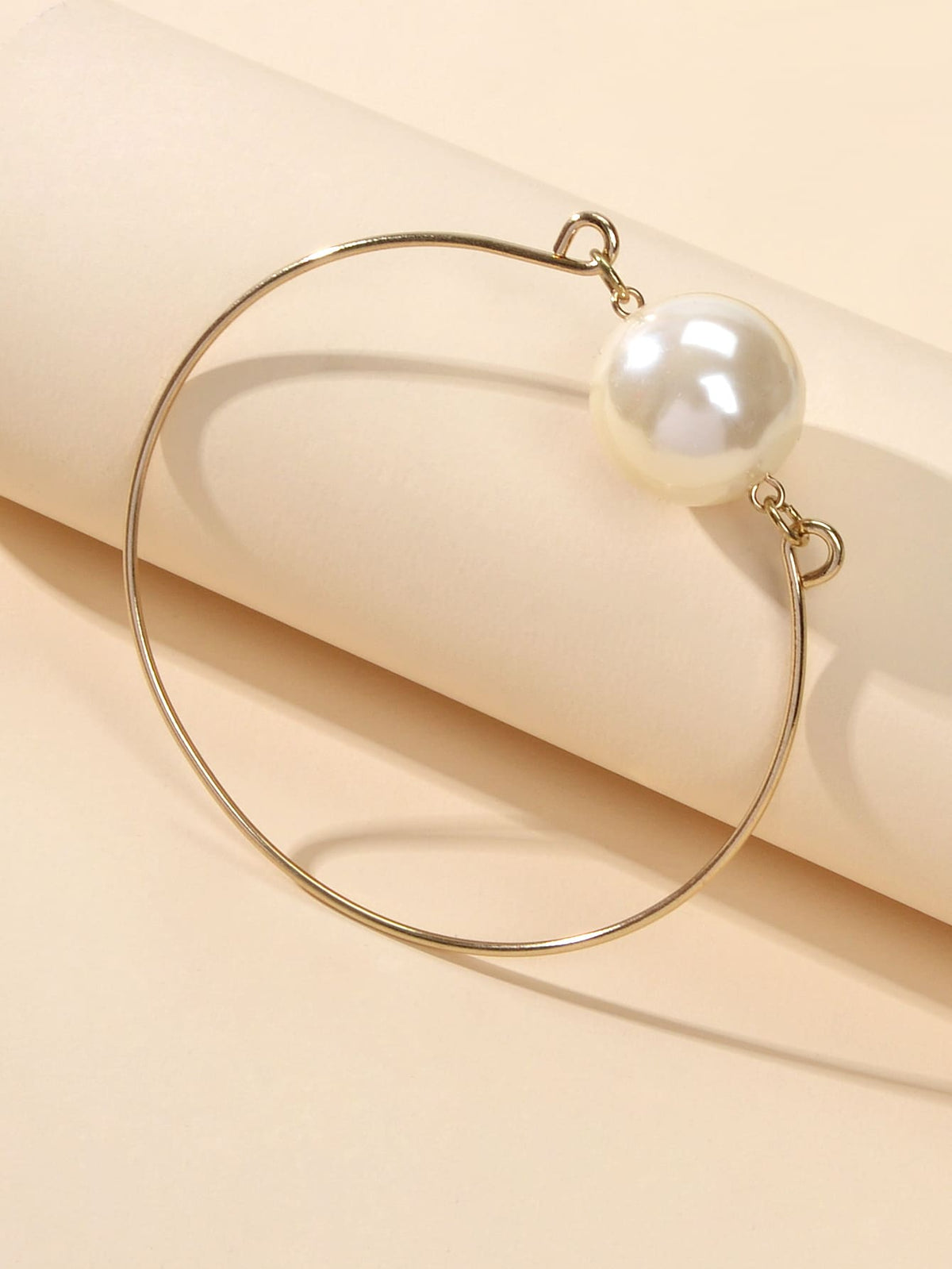 Female Jewellery Big Faux Pearl Decor Golden Bangle Collection Bracelets Women-2