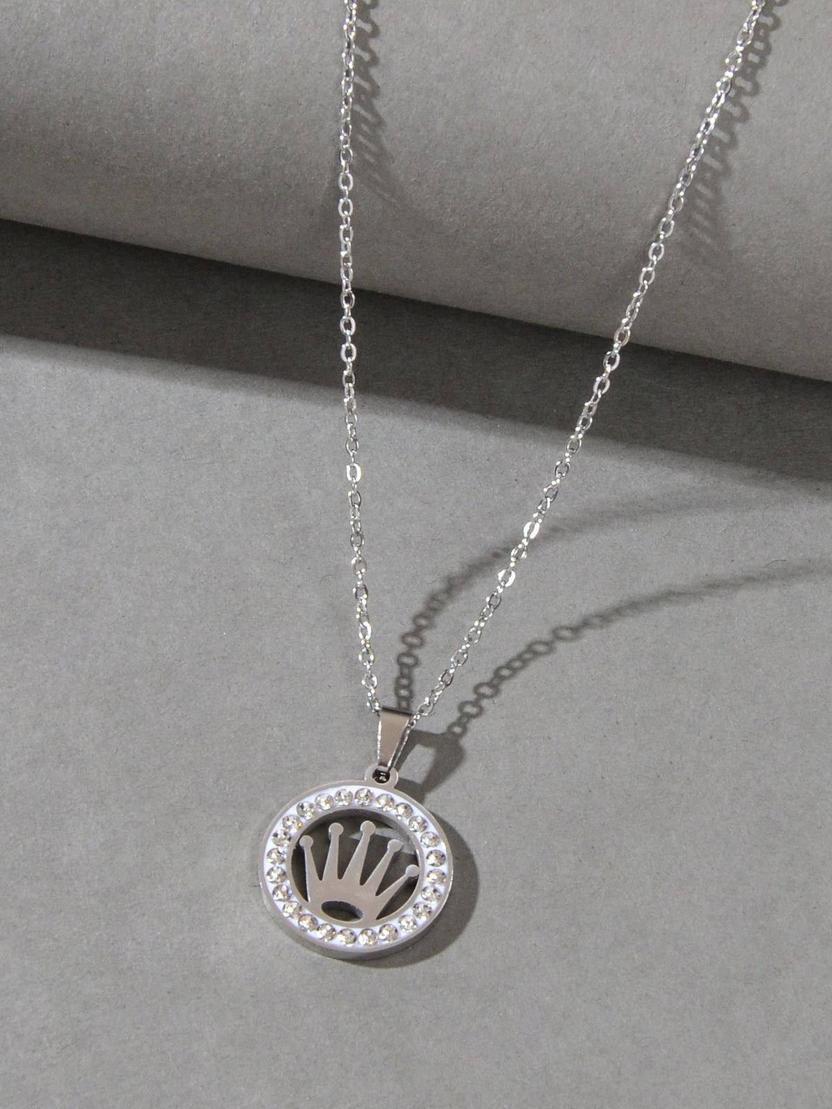 Engagement Jewellery Gift Full Rhinestone Silver Circle Crown Pendant Necklace-2