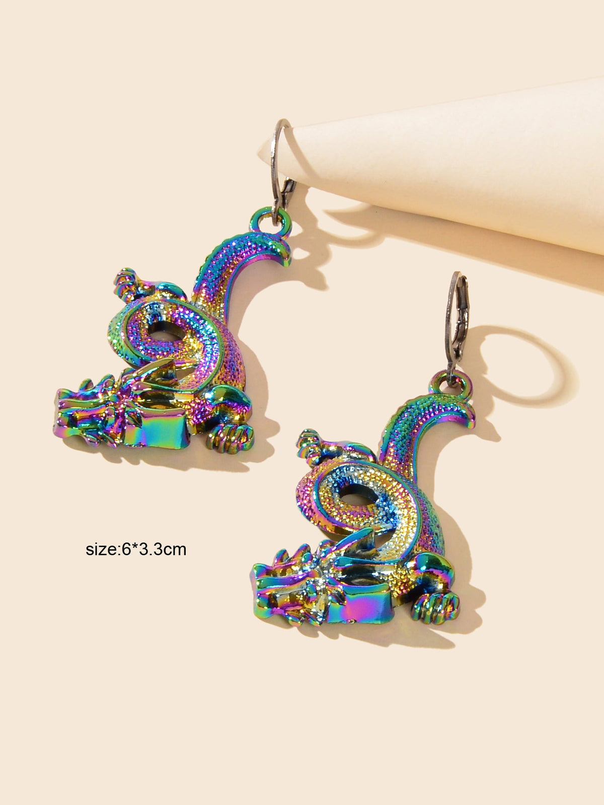 Personality Designer Jewelry Statement Punk Goth Colourful Dragon Hoop Earrings-2