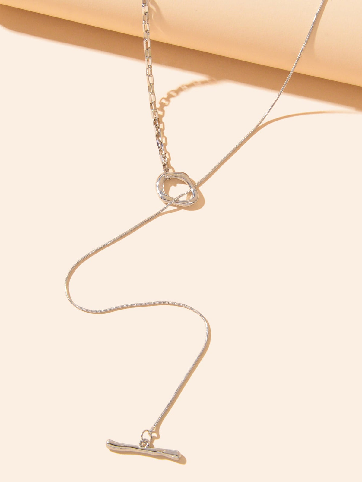 Minimalist Accessories Silver Long Chain Y Style Stick Pendant Lariat Necklace-2