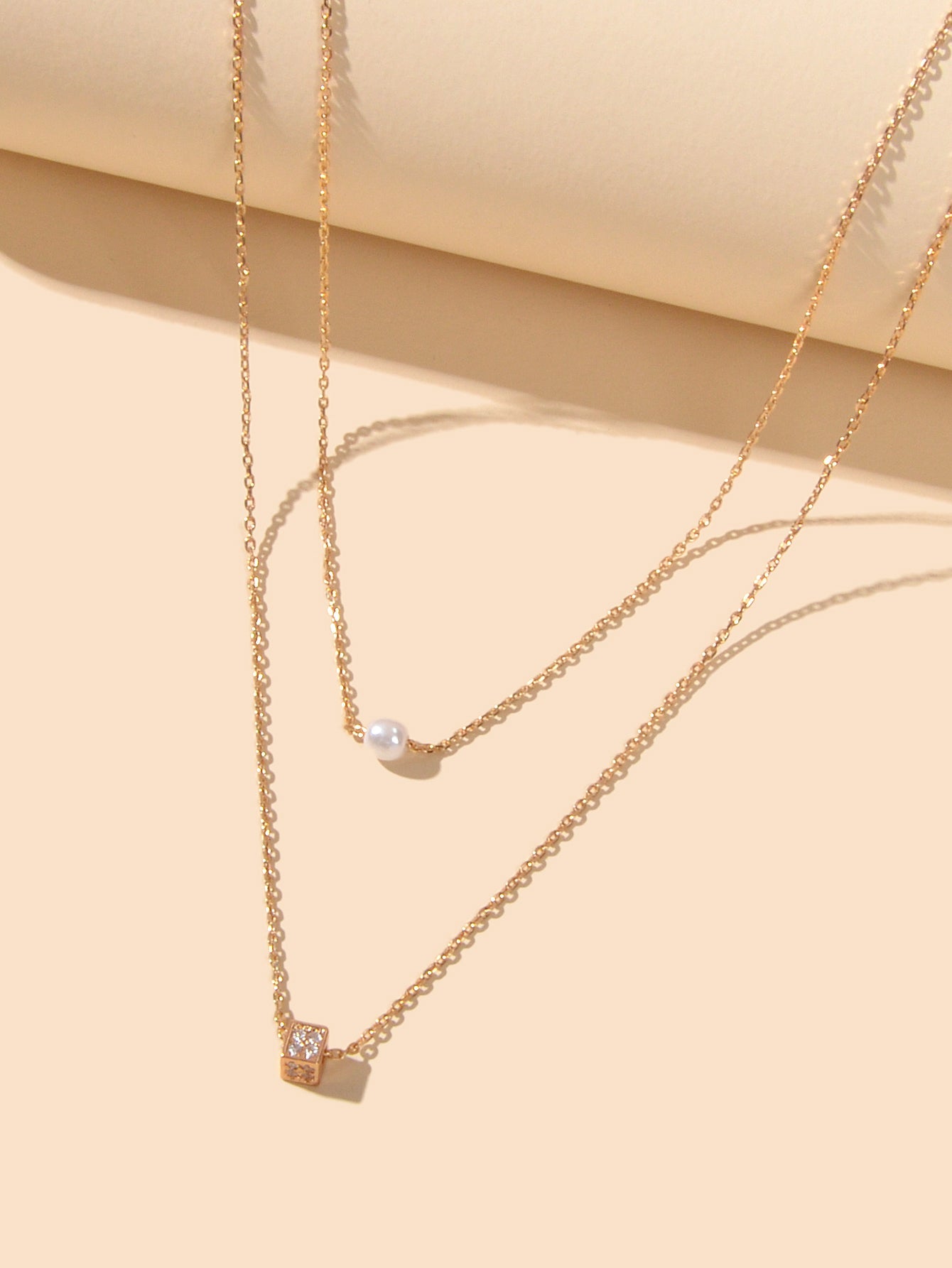 Crystal Pearl Casual Multi Layered Gold Cube Charm Necklace Collar Women Choker-2