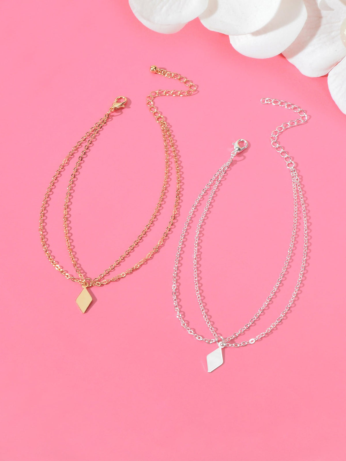 2pcs Valentine's Gift Layered Anklets Matching Couple Best Friend Foot Jewellery-3