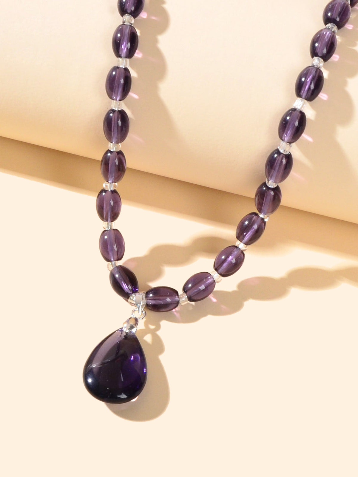 Ethnic Jewelry Sweater Chain Purple Beaded Water Drop Pendant Bohemian Necklace-2